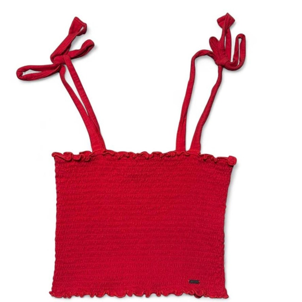 Hollister Red Smocked Tie Strap Crop Top Size M